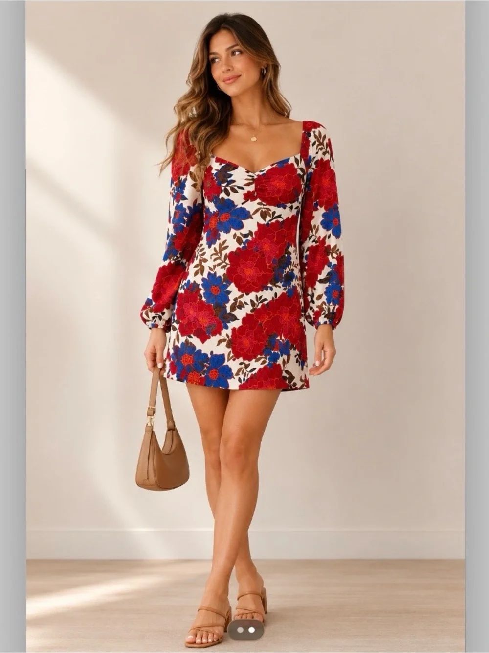 Maurices Floral Sweetheart Babydoll Mini Dress XS Long Sleeve NEW Boho Festive